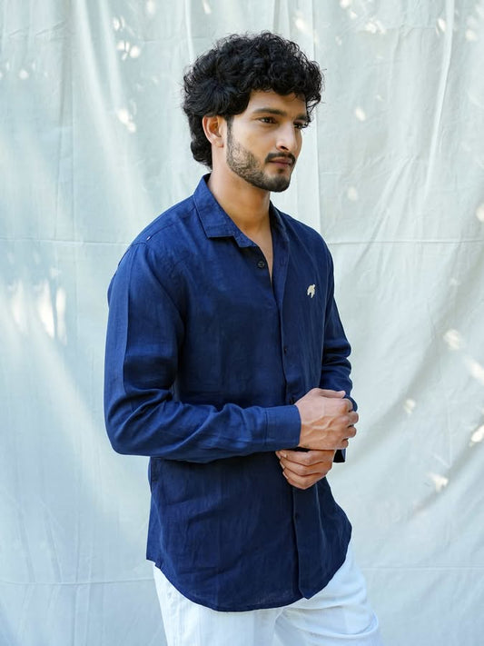 Linen Regular Fit Deep Blue Shirt