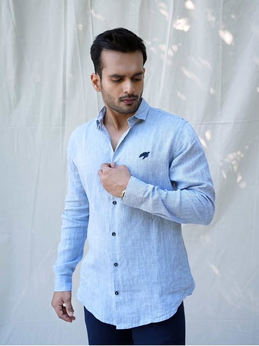 Linen Regular Fit Chambray Blue Shirt