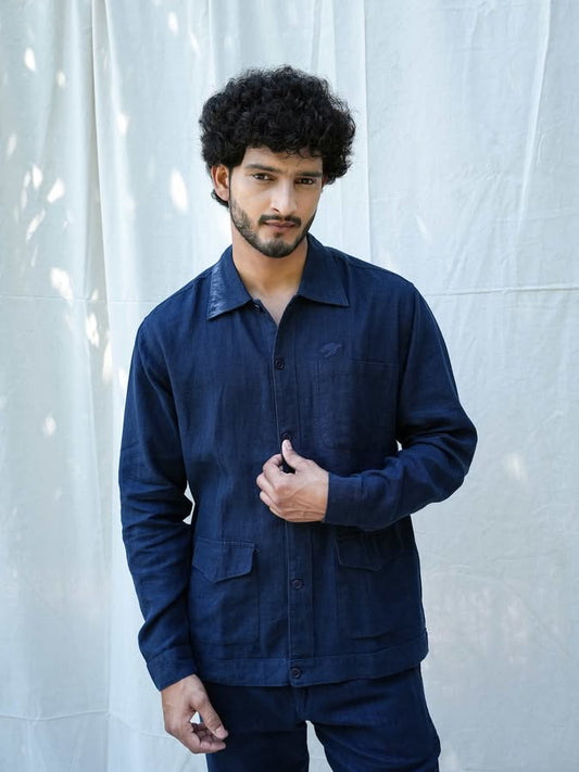 Linen Relaxed Fit Pacific Blue Shacket