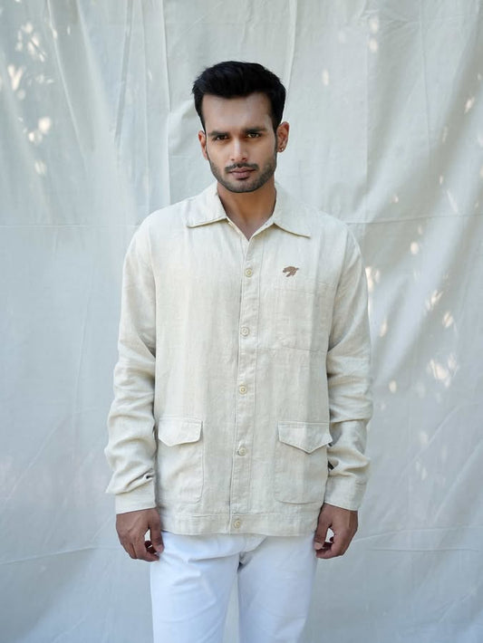 Linen Relaxed Fit Pale Oyster Shacket