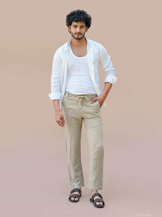 Linen Straight Fit Almond Stripe Pant