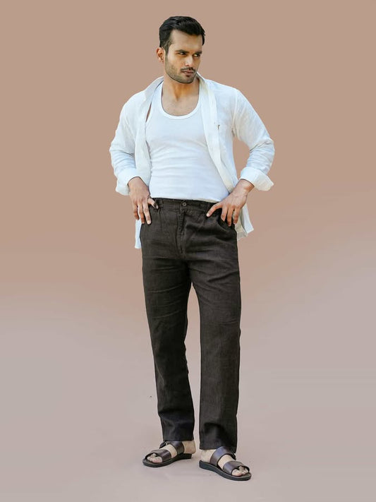 Linen Straight Fit Rose Ebony Pant