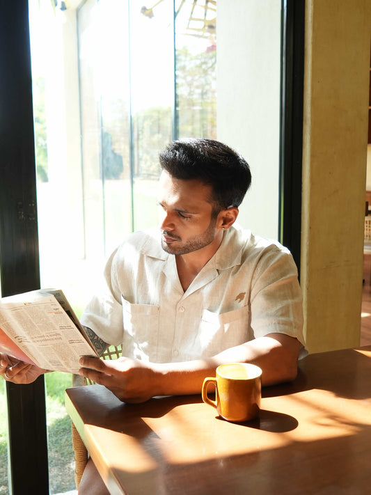 Linen Regular fit Soft Amber Half Shirt