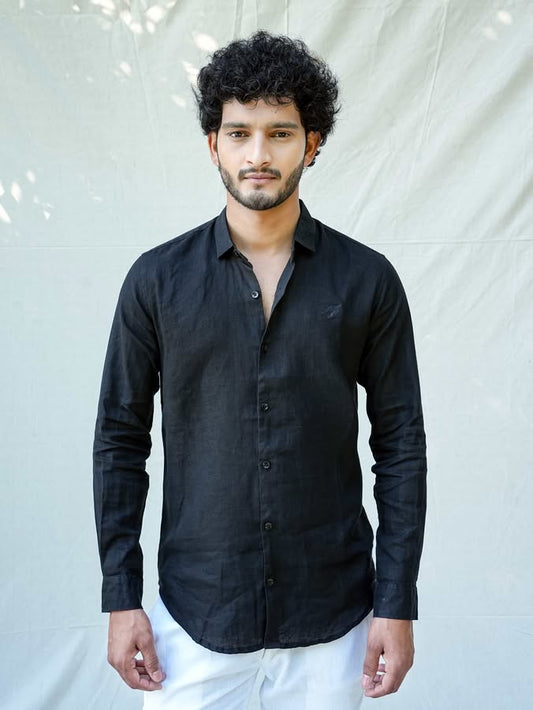 Linen Regular Fit Onyx Black Shirt