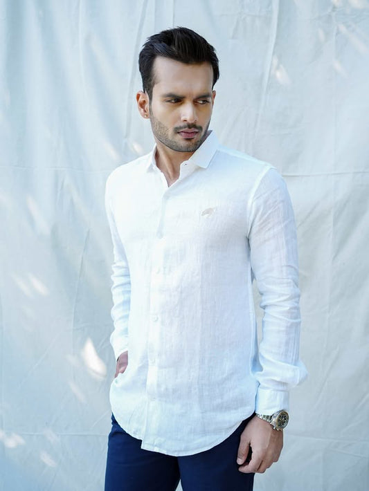 Linen Regular Fit Pearl White Shirt