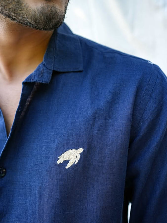 Linen Regular Fit Deep Blue Shirt