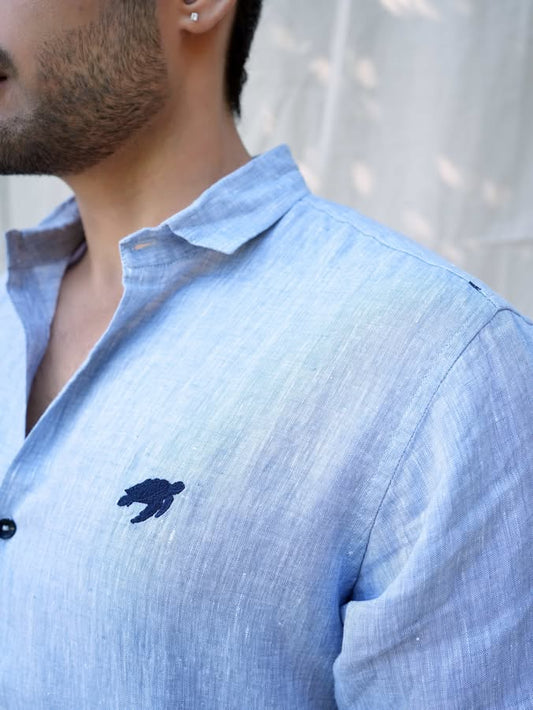 Linen Regular Fit Chambray Blue Shirt