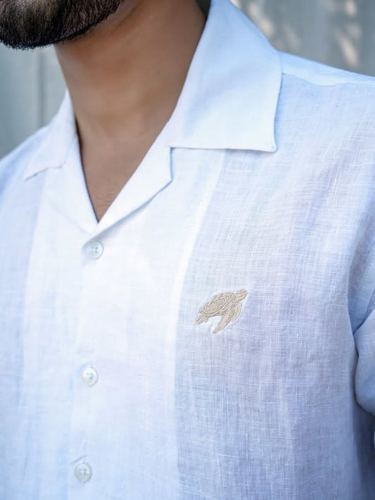 Linen Regular Fit Pearl White Half Shirt