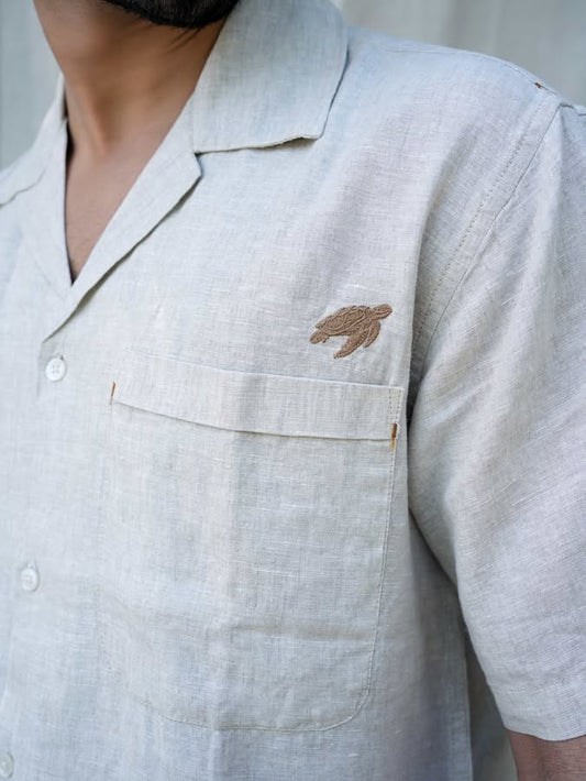 Linen Regular fit Soft Amber Half Shirt