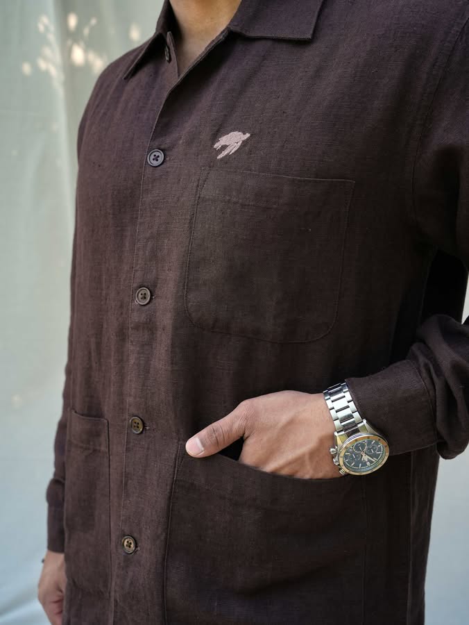Linen Relaxed Fit Arabica Brown Shacket